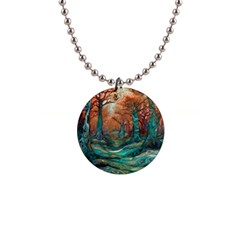 Ai Generated Tree Forest Mystical Forest Nature 1  Button Necklace by Ravend