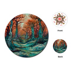 Ai Generated Tree Forest Mystical Forest Nature Playing Cards Single Design (round) by Ravend