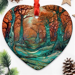 Ai Generated Tree Forest Mystical Forest Nature Heart Ornament (two Sides)