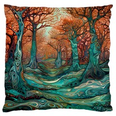 Ai Generated Tree Forest Mystical Forest Nature Large Cushion Case (two Sides) by Ravend