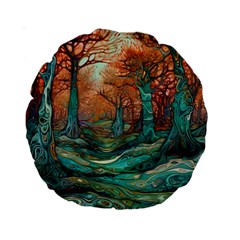 Ai Generated Tree Forest Mystical Forest Nature Standard 15  Premium Round Cushions by Ravend