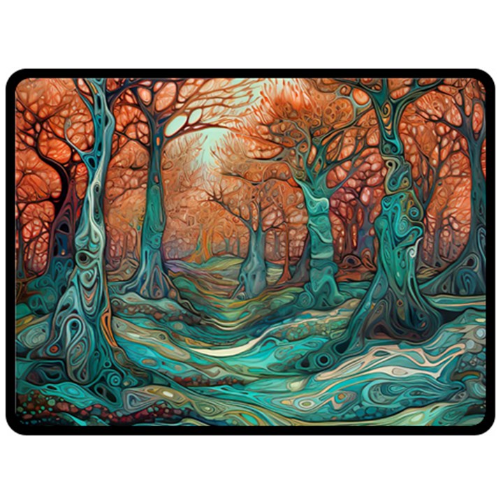 Ai Generated Tree Forest Mystical Forest Nature Two Sides Fleece Blanket (Large)