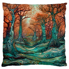 Ai Generated Tree Forest Mystical Forest Nature Large Premium Plush Fleece Cushion Case (two Sides) by Ravend