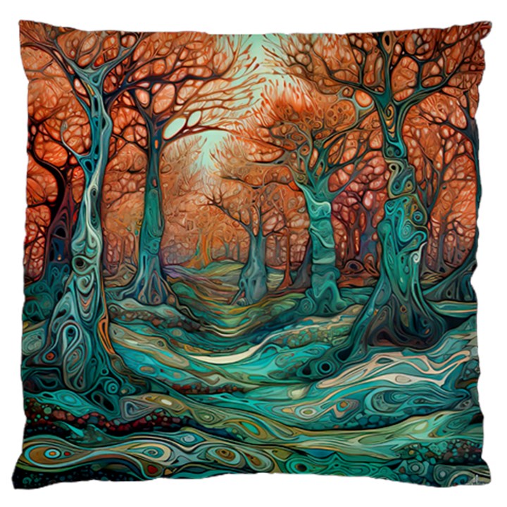 Ai Generated Tree Forest Mystical Forest Nature Large Premium Plush Fleece Cushion Case (Two Sides)