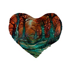 Ai Generated Tree Forest Mystical Forest Nature Standard 16  Premium Flano Heart Shape Cushions by Ravend