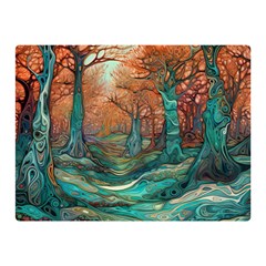 Ai Generated Tree Forest Mystical Forest Nature Two Sides Premium Plush Fleece Blanket (mini) by Ravend