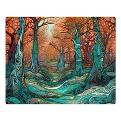 Ai Generated Tree Forest Mystical Forest Nature Two Sides Premium Plush Fleece Blanket (large) by Ravend