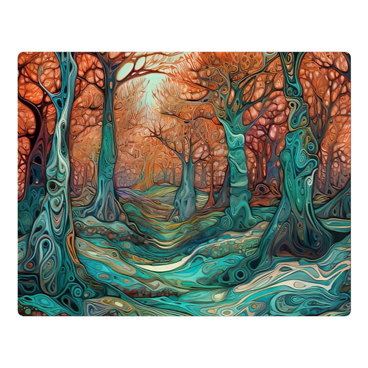 Ai Generated Tree Forest Mystical Forest Nature Two Sides Premium Plush Fleece Blanket (Large)