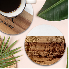 Ai Generated Tree Forest Mystical Forest Nature Marble Wood Coaster (round)