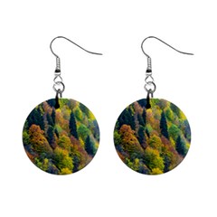 Forest Trees Leaves Fall Autumn Nature Sunshine Mini Button Earrings by Ravend