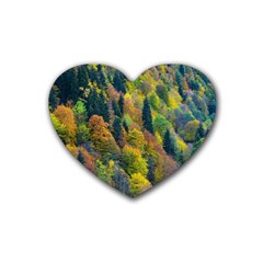 Forest Trees Leaves Fall Autumn Nature Sunshine Rubber Heart Coaster (4 Pack) by Ravend