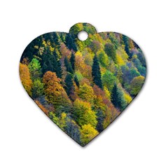 Forest Trees Leaves Fall Autumn Nature Sunshine Dog Tag Heart (one Side) by Ravend