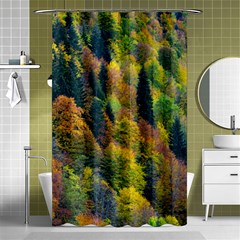 Forest Trees Leaves Fall Autumn Nature Sunshine Shower Curtain 48  X 72  (small)  by Ravend