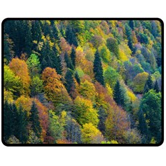 Forest Trees Leaves Fall Autumn Nature Sunshine Two Sides Fleece Blanket (medium) by Ravend