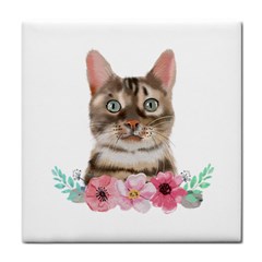 Watercolor Cat Tile Coaster by SychEva