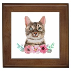 Watercolor Cat Framed Tile by SychEva