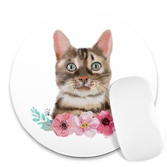 Watercolor Cat Round Mousepad by SychEva