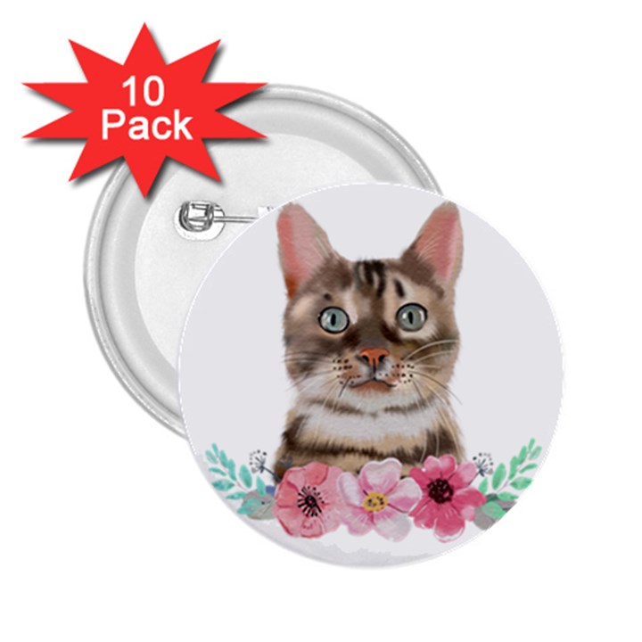 Watercolor Cat 2.25  Buttons (10 pack) 