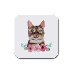 Watercolor Cat Rubber Square Coaster (4 Pack) by SychEva