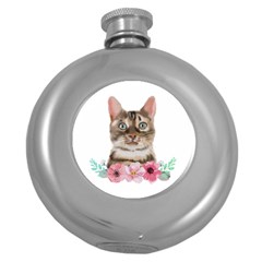 Watercolor Cat Round Hip Flask (5 Oz) by SychEva