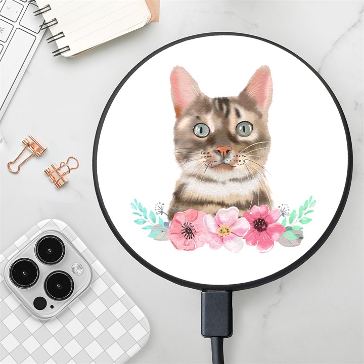 Watercolor Cat Wireless Fast Charger(Black)