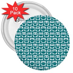 Teal And White Owl Pattern 3  Buttons (10 Pack)  by GardenOfOphir