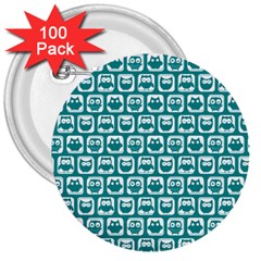 Teal And White Owl Pattern 3  Buttons (100 Pack)  by GardenOfOphir