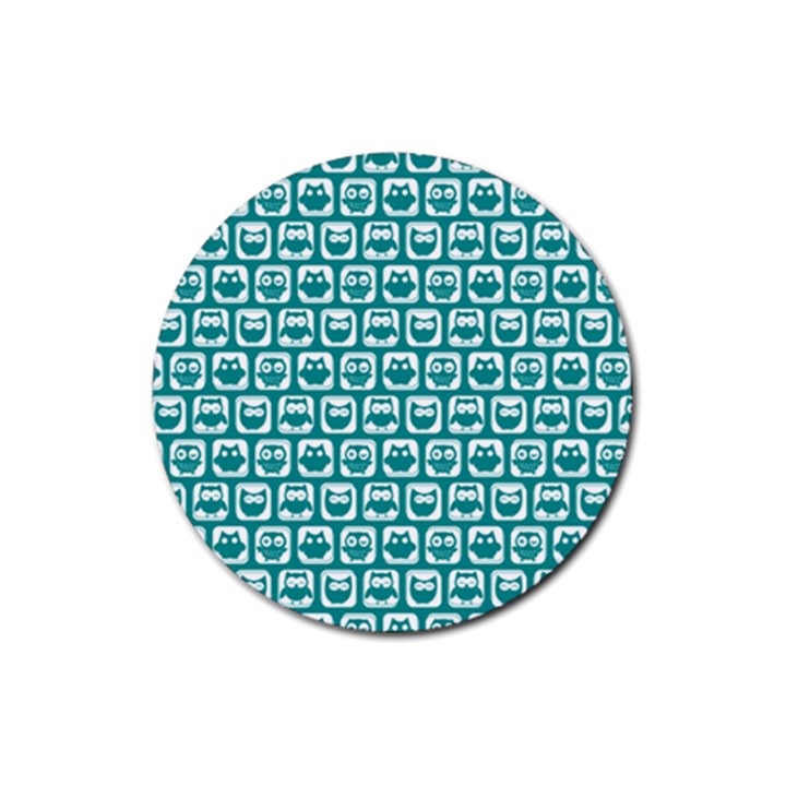 Teal And White Owl Pattern Rubber Round Coaster (4 pack)