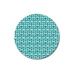 Teal And White Owl Pattern Magnet 3  (Round) Front