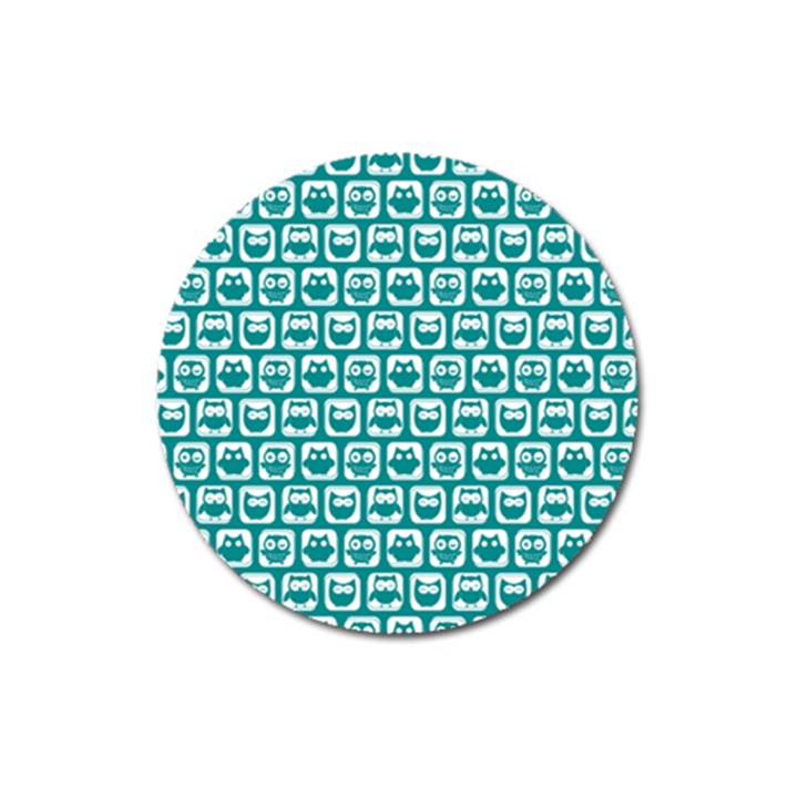 Teal And White Owl Pattern Magnet 3  (Round)