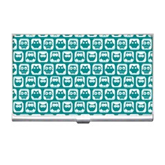 Teal And White Owl Pattern Business Card Holder by GardenOfOphir