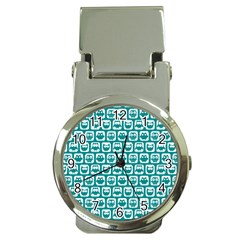 Teal And White Owl Pattern Money Clip Watches by GardenOfOphir