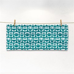 Teal And White Owl Pattern Hand Towel by GardenOfOphir