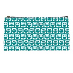 Teal And White Owl Pattern Pencil Case by GardenOfOphir