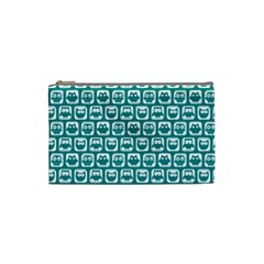 Teal And White Owl Pattern Cosmetic Bag (small) by GardenOfOphir