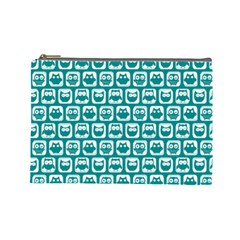 Teal And White Owl Pattern Cosmetic Bag (large) by GardenOfOphir