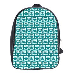 Teal And White Owl Pattern School Bag (large) by GardenOfOphir