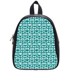 Teal And White Owl Pattern School Bag (small) by GardenOfOphir