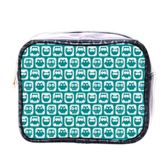 Teal And White Owl Pattern Mini Toiletries Bag (one Side) by GardenOfOphir