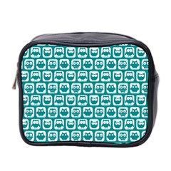 Teal And White Owl Pattern Mini Toiletries Bag (two Sides) by GardenOfOphir