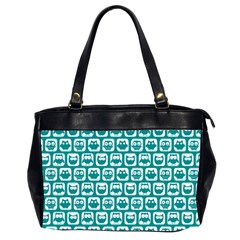 Teal And White Owl Pattern Oversize Office Handbag (2 Sides) by GardenOfOphir