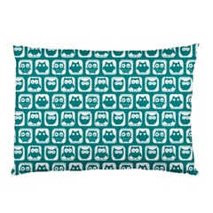 Teal And White Owl Pattern Pillow Case (two Sides) by GardenOfOphir