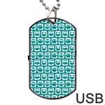 Teal And White Owl Pattern Dog Tag USB Flash (Two Sides) Front