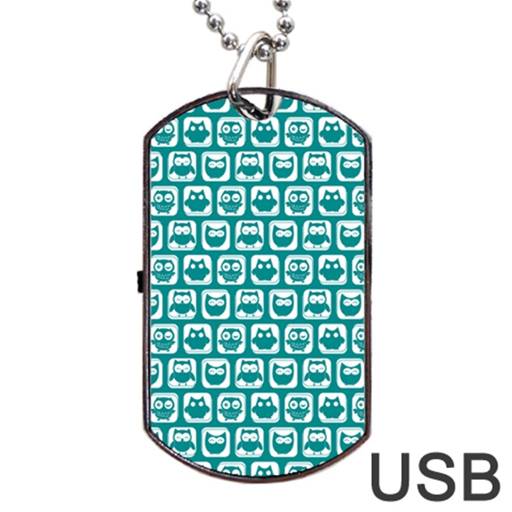 Teal And White Owl Pattern Dog Tag USB Flash (Two Sides)