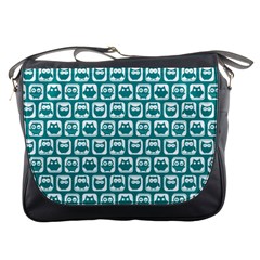 Teal And White Owl Pattern Messenger Bag by GardenOfOphir