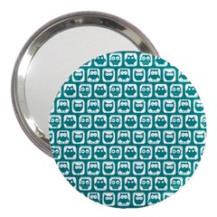 Teal And White Owl Pattern 3  Handbag Mirrors by GardenOfOphir