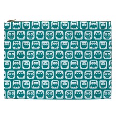 Teal And White Owl Pattern Cosmetic Bag (xxl) by GardenOfOphir