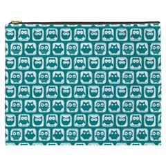 Teal And White Owl Pattern Cosmetic Bag (xxxl) by GardenOfOphir