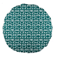 Teal And White Owl Pattern Large 18  Premium Round Cushions by GardenOfOphir