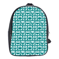 Teal And White Owl Pattern School Bag (xl) by GardenOfOphir